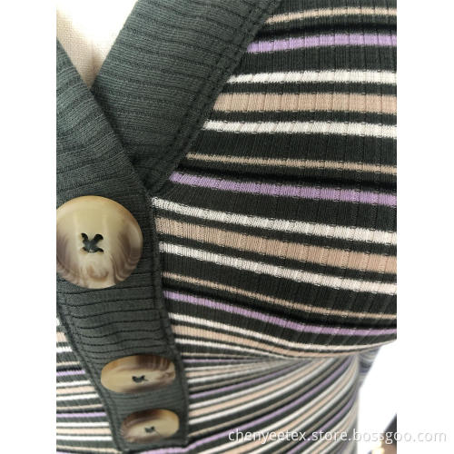 V-neck striped long knit dress
